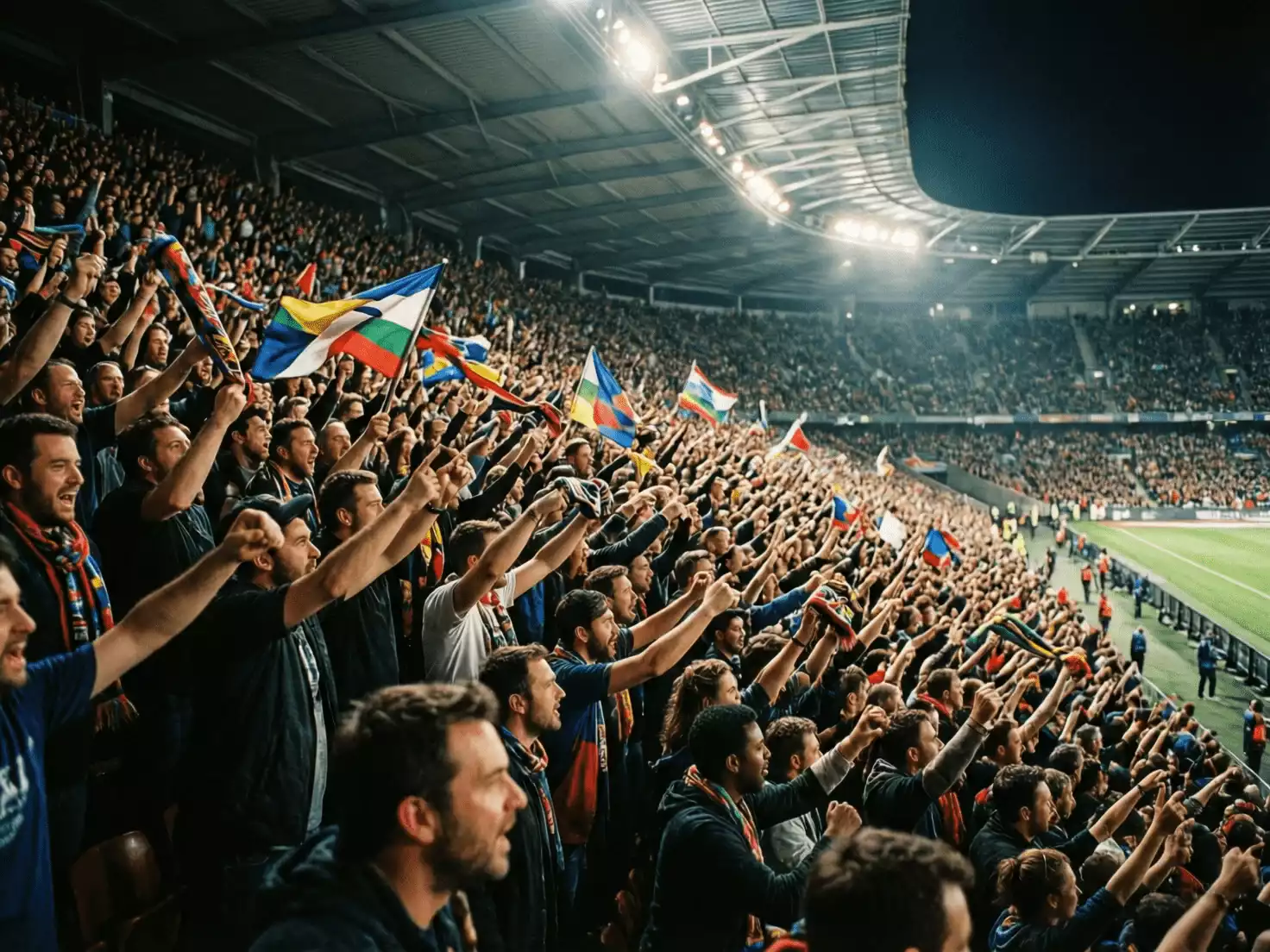 Grada de animación de Mestalla con aficionados del Valencia