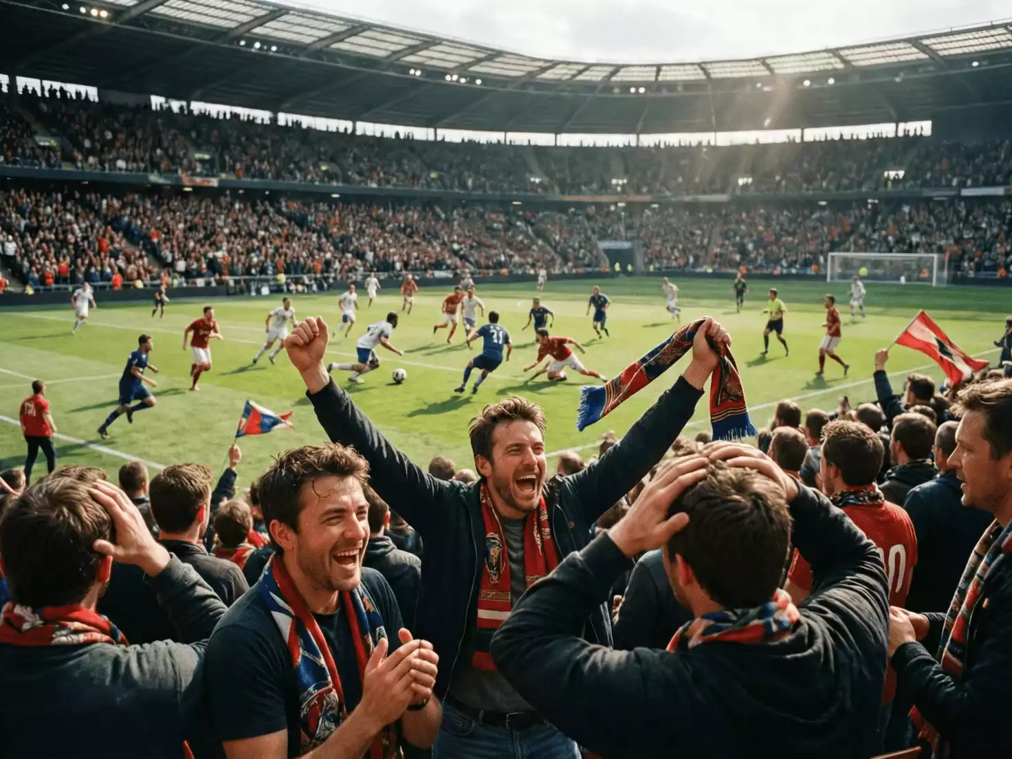 Aficionados de ambos equipos celebrando goles en un partido abierto