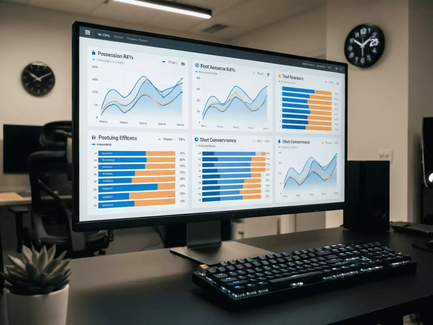 Pantalla de ordenador mostrando an&aacute;lisis de datos y estad&iacute;sticas de un partido de f&uacute;tbol