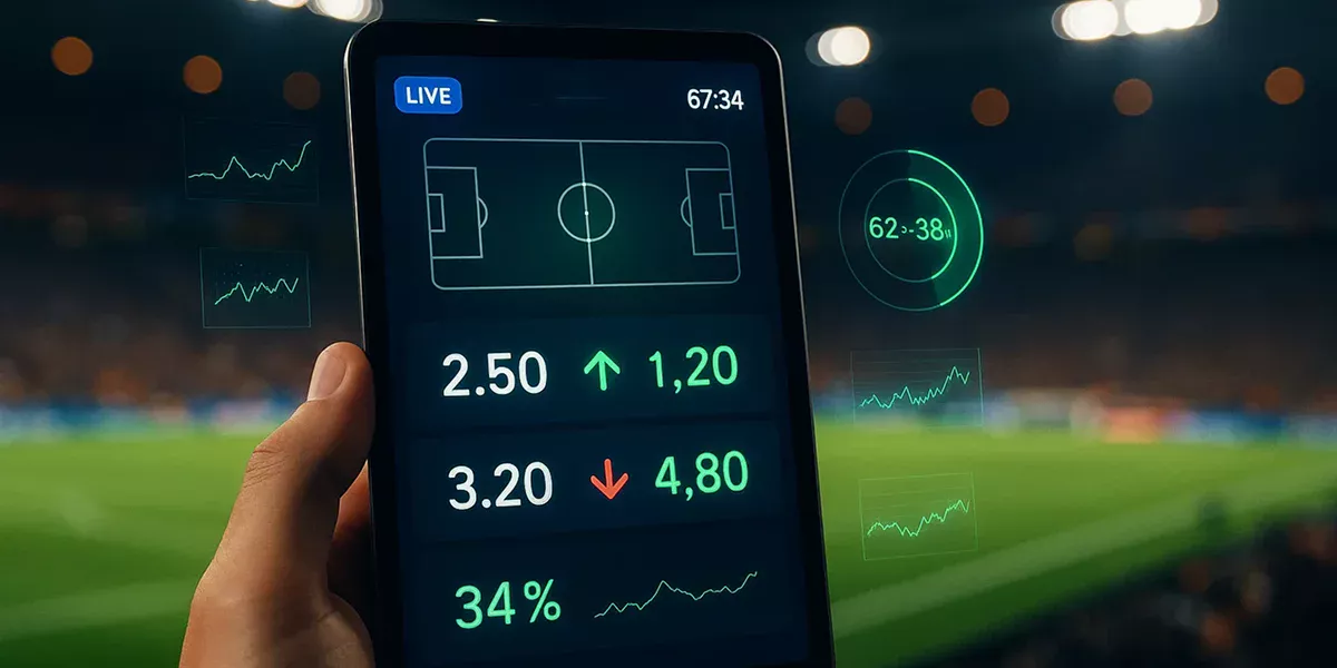 Visualización de apuestas en vivo en LaLiga con cuotas fluctuando en tiempo real durante un partido