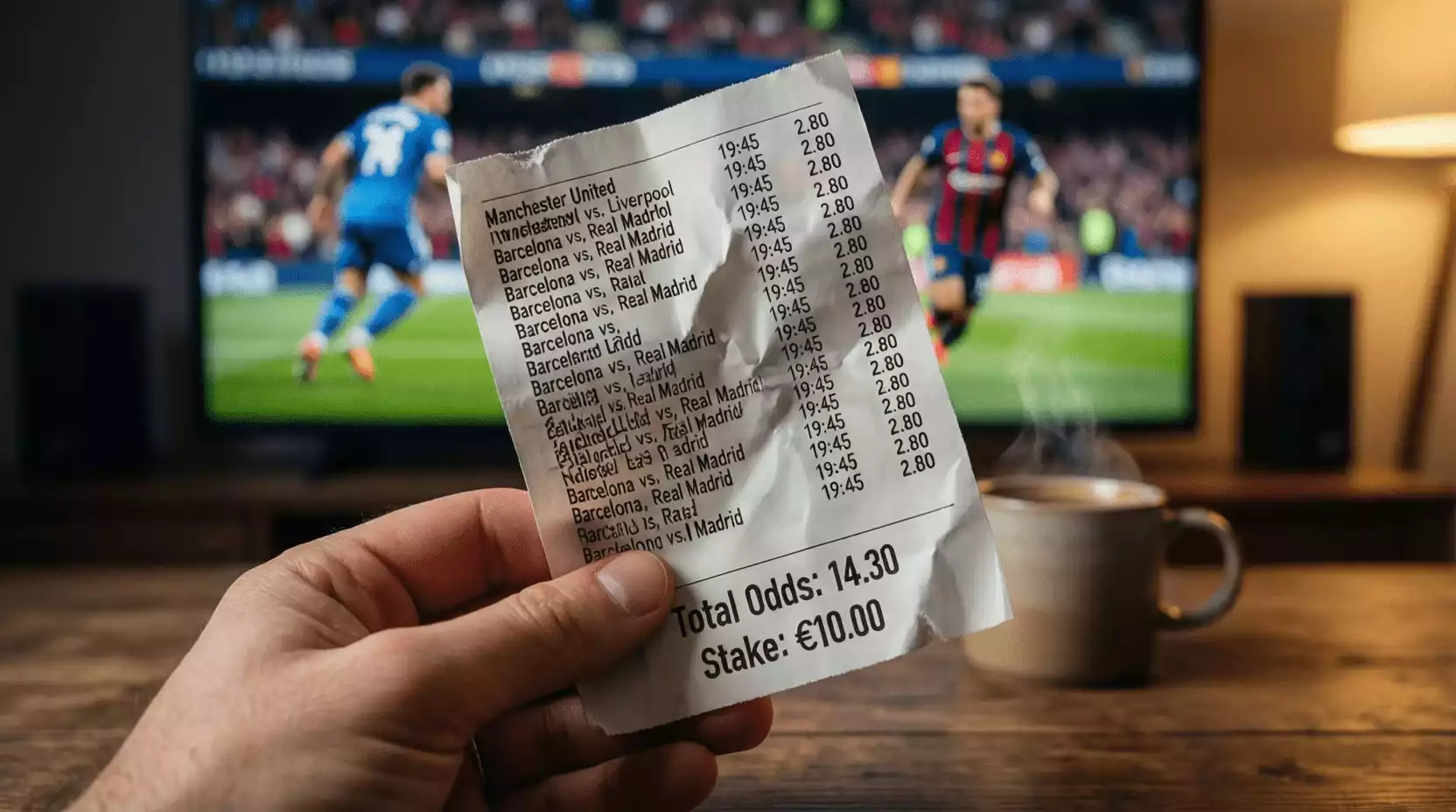 Boleto de apuestas combinadas con múltiples selecciones de fútbol