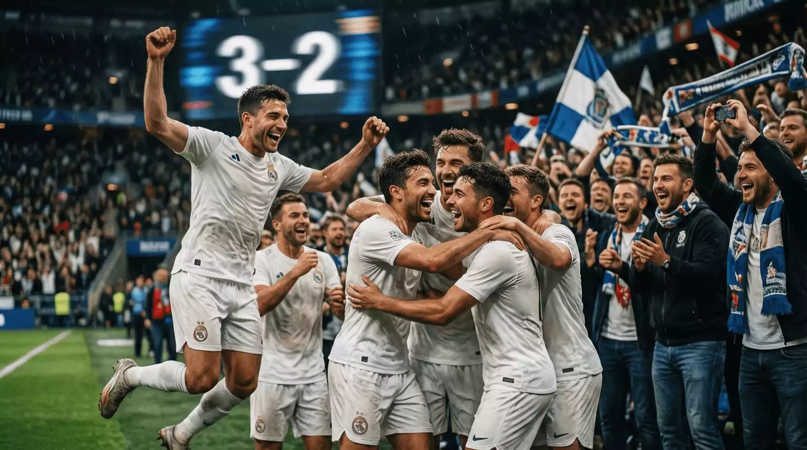 Jugadores celebrando un gol en un partido abierto de fútbol