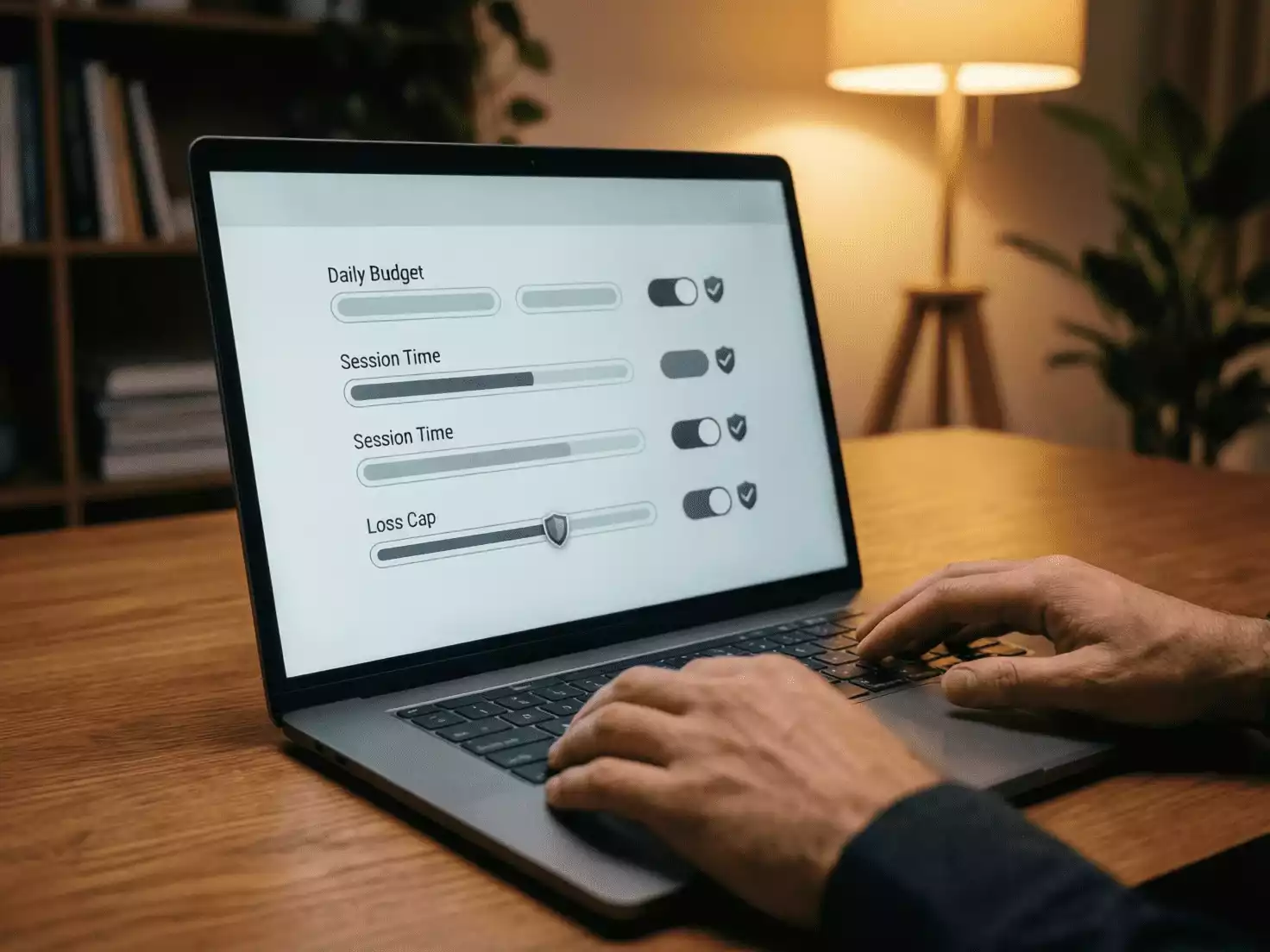 Persona configurando límites de apuestas responsables en la pantalla de su ordenador