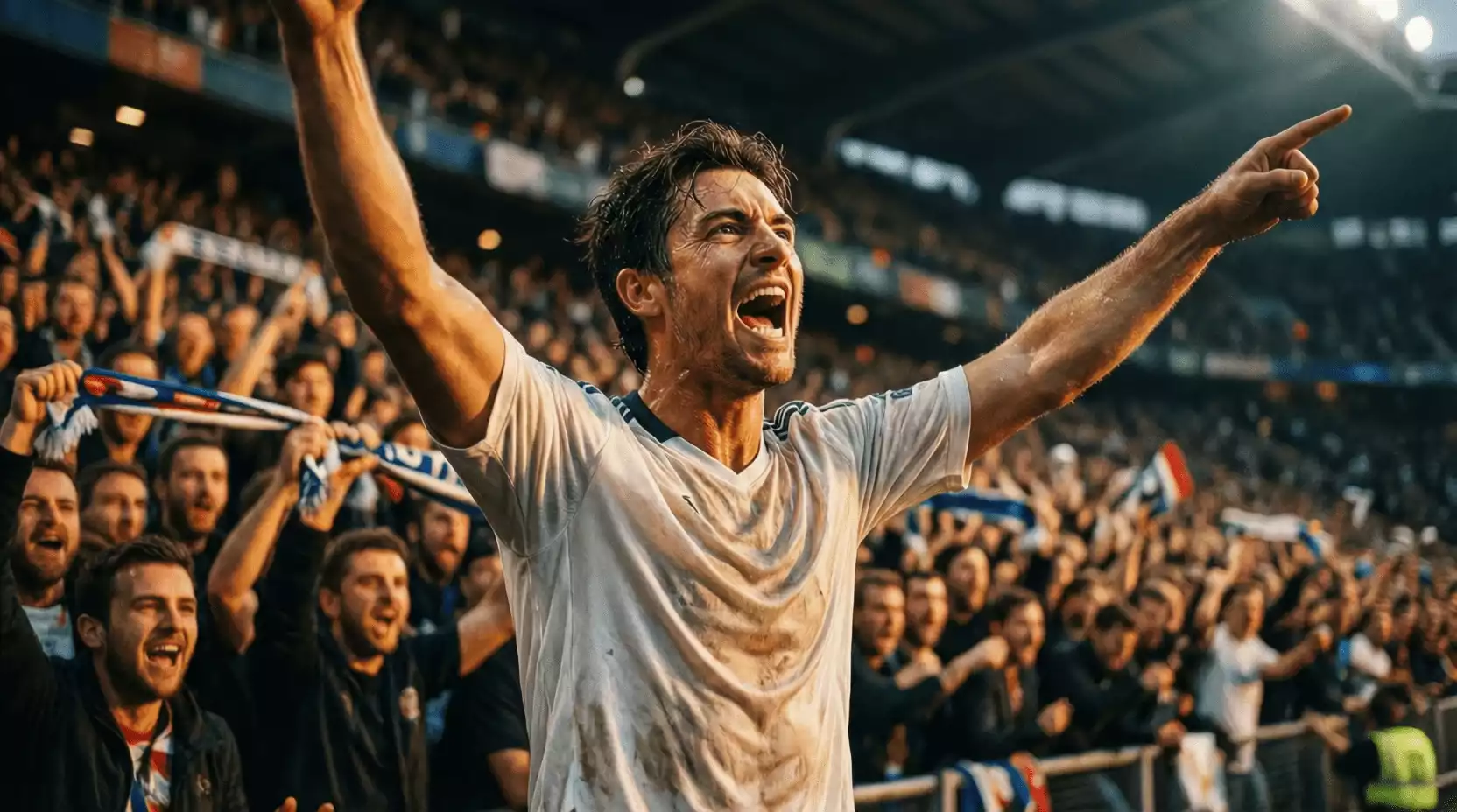 Delantero celebrando un gol con la afición del Valencia CF
