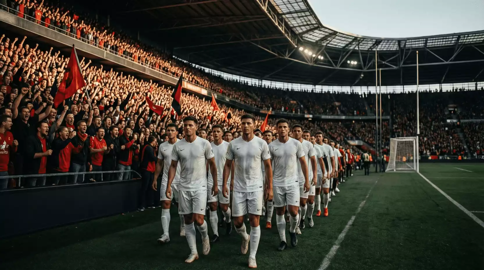 Equipo visitante preparándose en estadio rival antes del partido