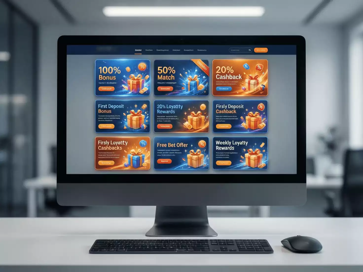 Pantalla de ordenador mostrando diferentes tipos de bonos y promociones de apuestas
