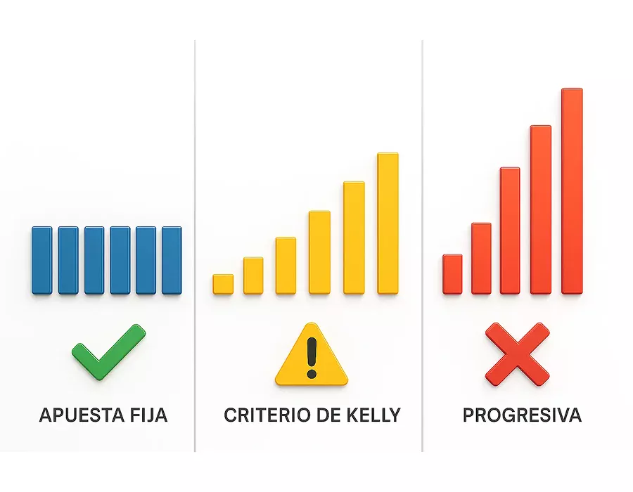 Comparaci&oacute;n de sistemas de staking: apuesta plana, criterio de Kelly y sistemas progresivos